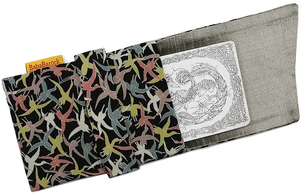 Flying Birds - Japanese antique silk foldover pouch