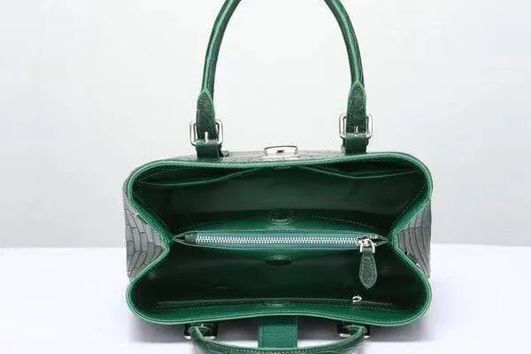 Genuine Crocodile  Leather Top Handle Tote With Crossbody Strap Green