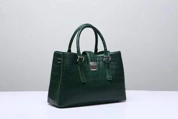 Genuine Crocodile  Leather Top Handle Tote With Crossbody Strap Green