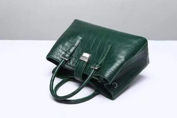 Genuine Crocodile  Leather Top Handle Tote With Crossbody Strap Green