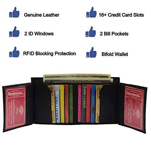 Genuine Leather Men's Bifold Wallet Slim Hipster Cowhide Credit Card New Black RFID2192