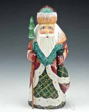 Green and Red Russian Santa with Tree Staff