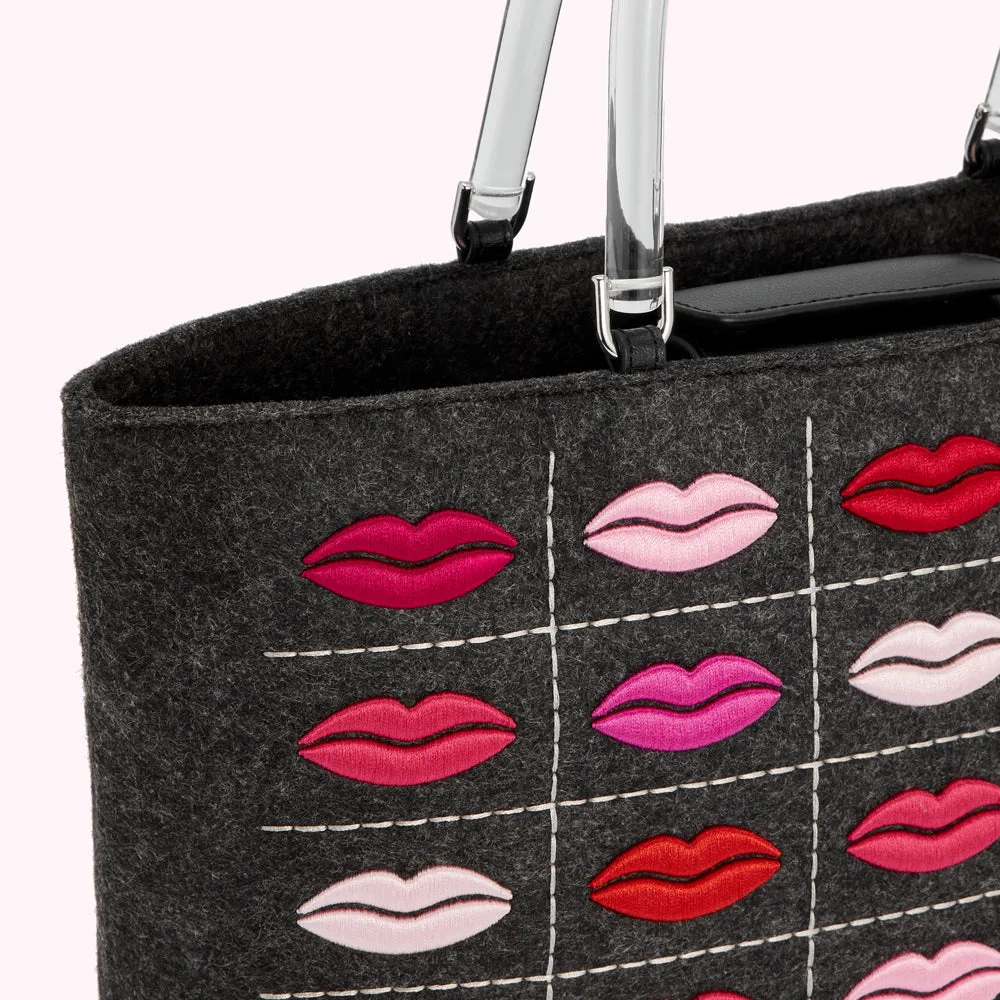 GREY MULTI LIPS LOLLY TOTE BAG