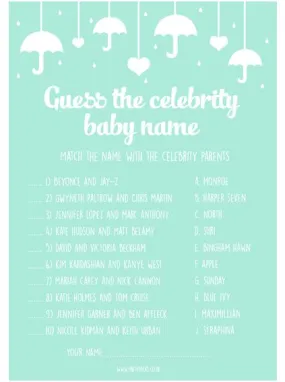 Guess The Celebrity Baby Name Game- Pack Of 8