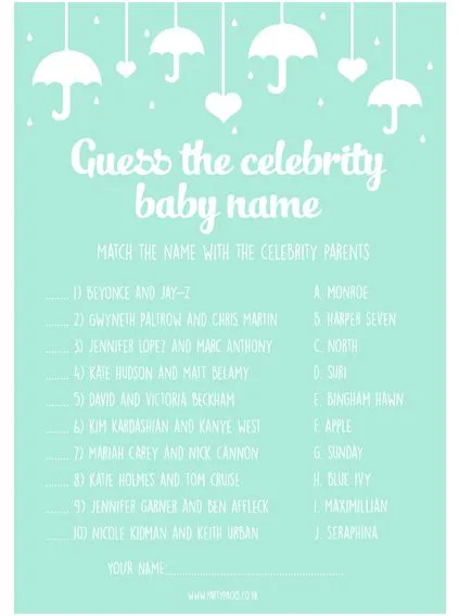 Guess The Celebrity Baby Name Game- Pack Of 8