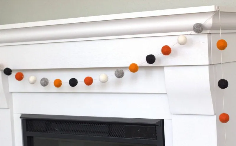 Halloween Felt Ball Garland- Black, Gray, Orange & White