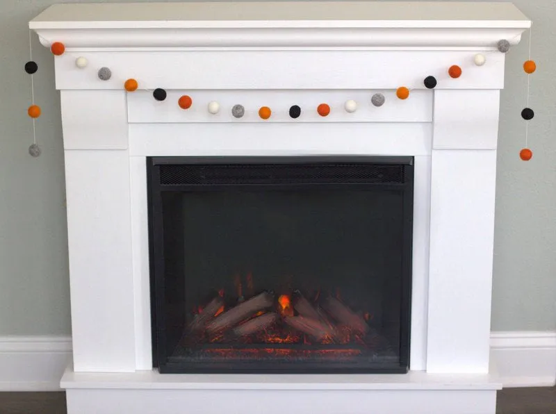 Halloween Felt Ball Garland- Black, Gray, Orange & White