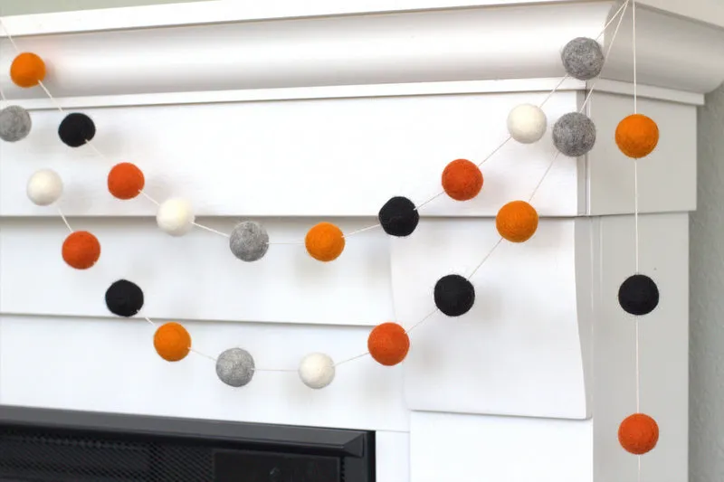 Halloween Felt Ball Garland- Black, Gray, Orange & White