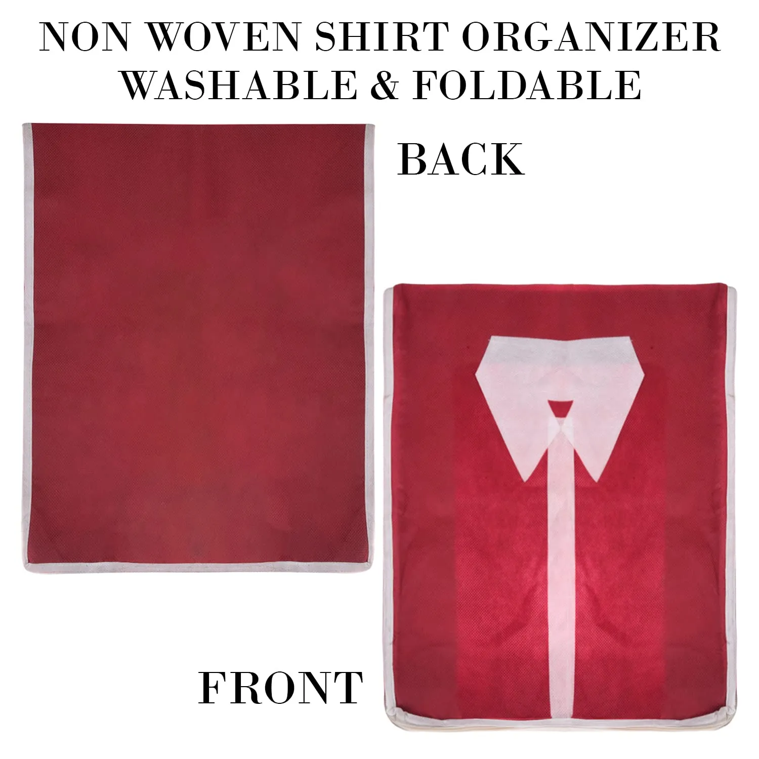 Heart Home Shirt Cover | Foldable & Durable Wardrobe Organizer | Non Woven Shirt Organizer for Home & Traveling with Transparent Window | Pack of 3 | Maroon