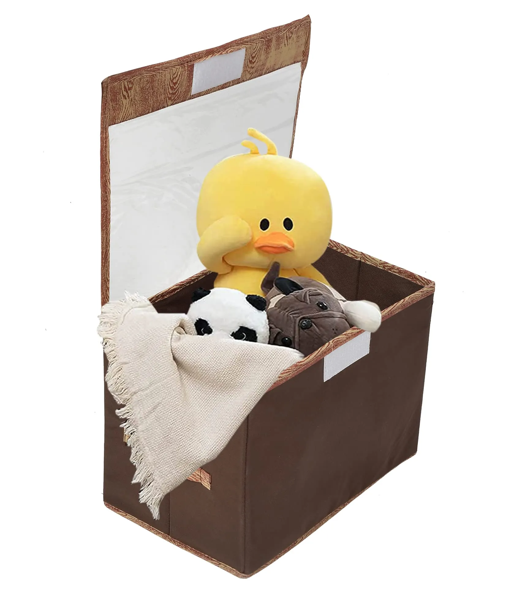 Heart Home Wooden Design Multiuses Small Non-Woven Storage Box/Organizer With Tranasparent Lid- Pack of 2 (Brown) -44HH0431