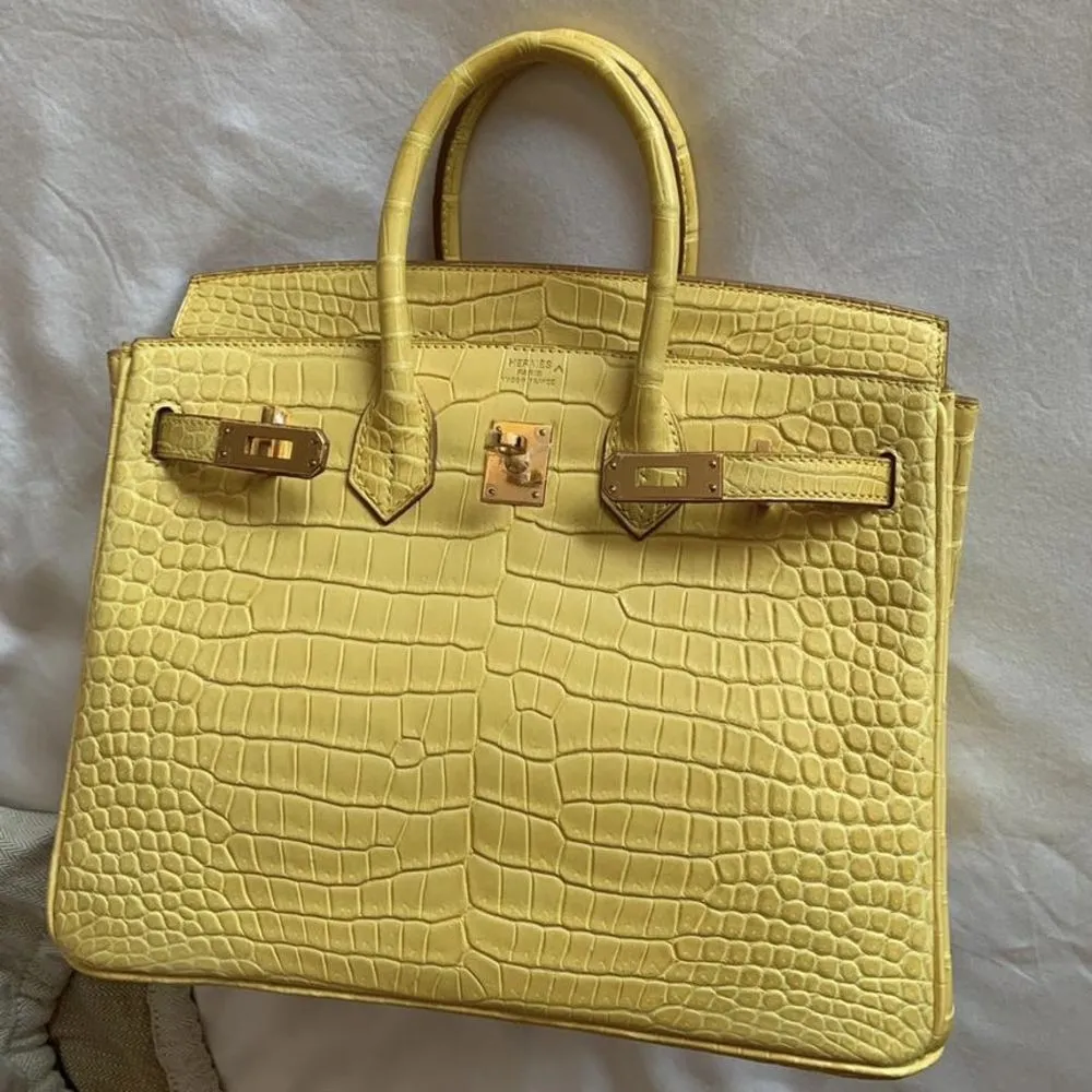 Hermès Birkin 25 Mimosa Crocodile Porosus Matte Gold Hardware GHW