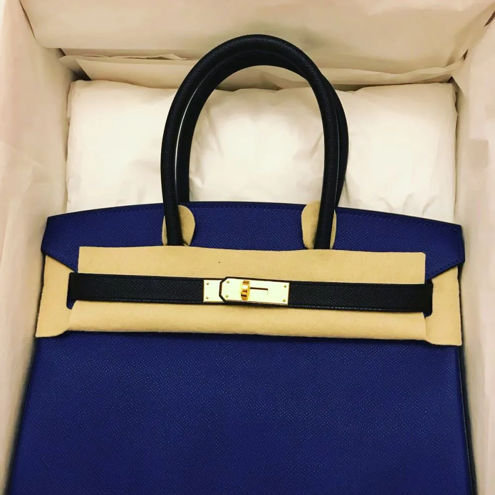 Hermès Birkin HSS 30 Bleu Electrique/Noir (Black) Epsom Gold Hardware GHW