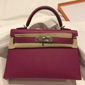 Hermès Kelly 20 Rose Pourpre Sellier Epsom Palladium Hardware PHW