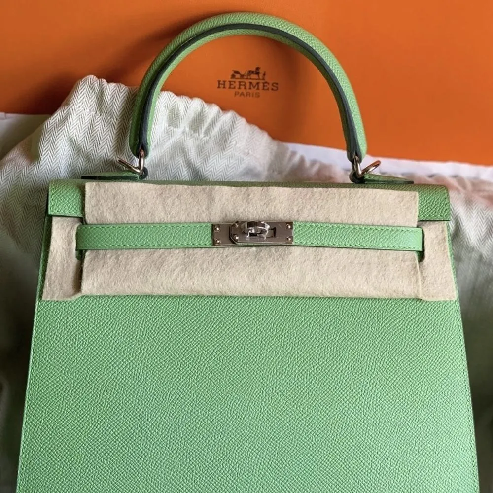 Hermès Kelly 25 Vert Criquet Sellier Epsom Palladium Hardware PHW