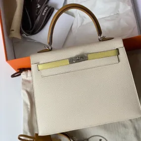 Hermès Kelly Limited Edition 25 Nata/Jaune Poussin/Sesame Sellier Tricolor Epsom Palladium Hardware PHW