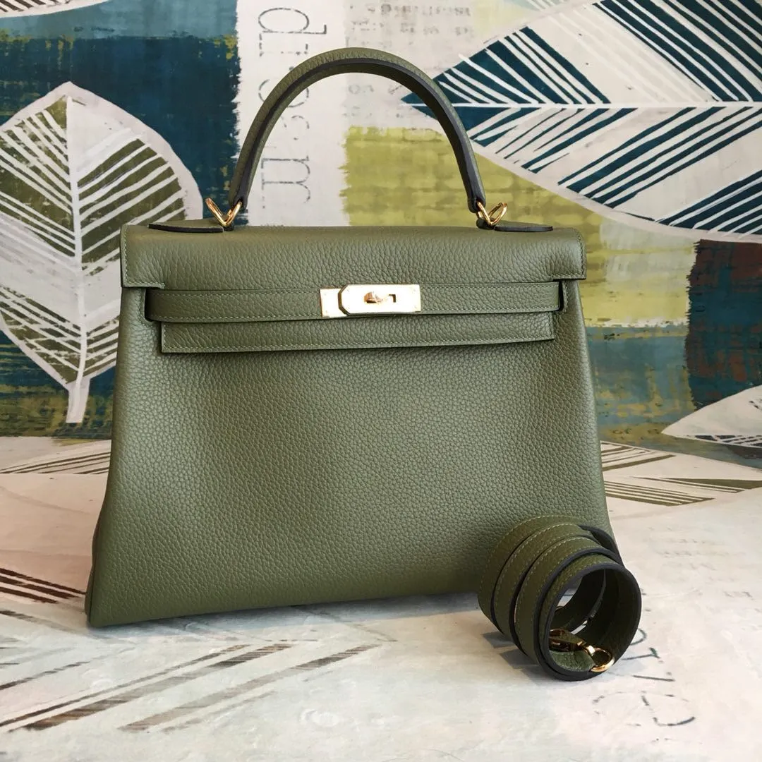 HM Kelly Green Bag In Epsom With Gold Toned Hardware Bag For Women 7.5in/19cm