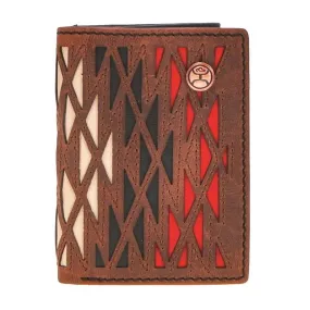 HOOey Triangular Laser Cut with Inlay (Black/Red/Ivory) - Men's Trifold Wallet