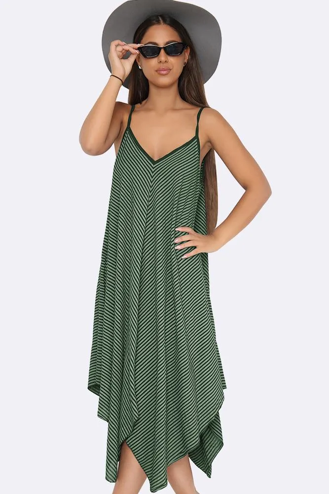 Italian Pinstripe Strappy Hanky Hem Dress