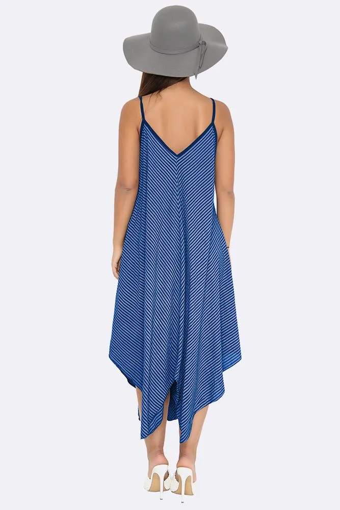 Italian Pinstripe Strappy Hanky Hem Dress