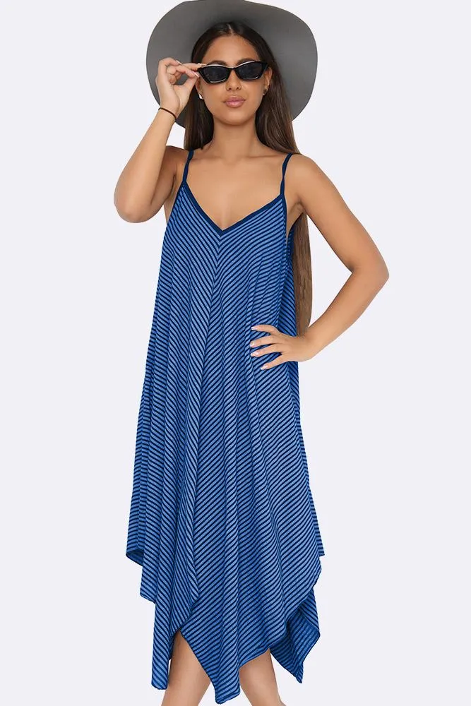 Italian Pinstripe Strappy Hanky Hem Dress