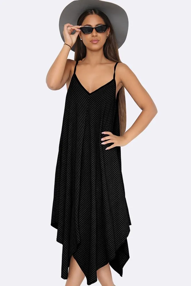 Italian Pinstripe Strappy Hanky Hem Dress