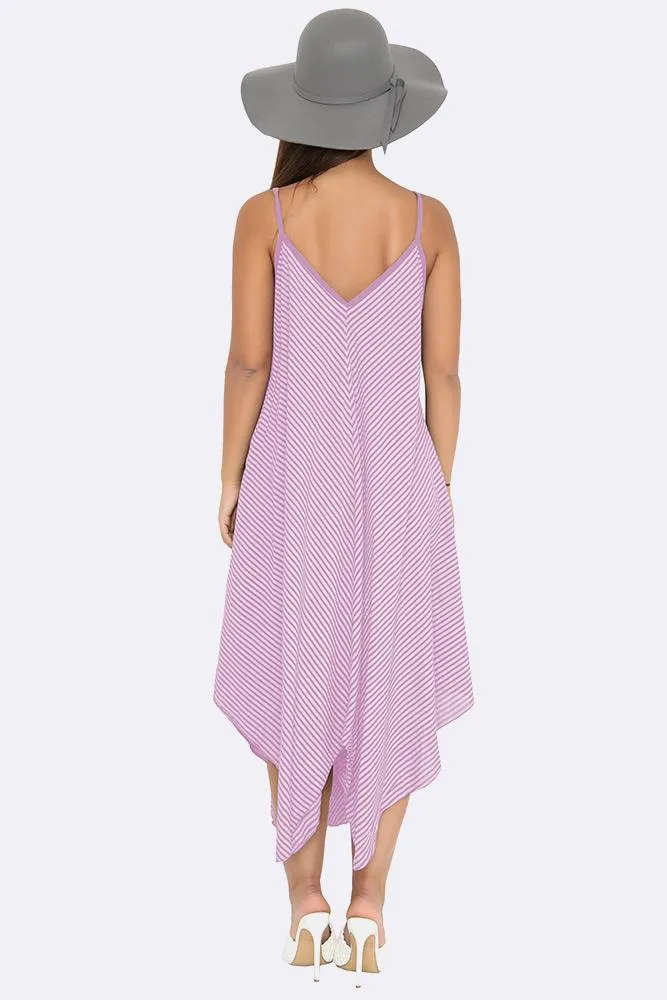 Italian Pinstripe Strappy Hanky Hem Dress