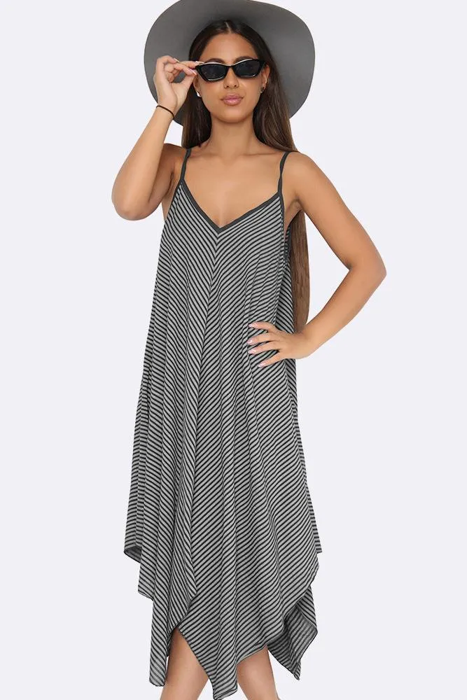 Italian Pinstripe Strappy Hanky Hem Dress