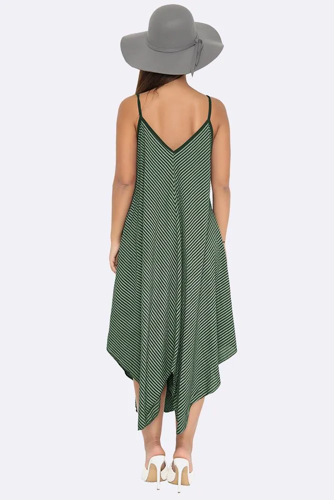 Italian Pinstripe Strappy Hanky Hem Dress