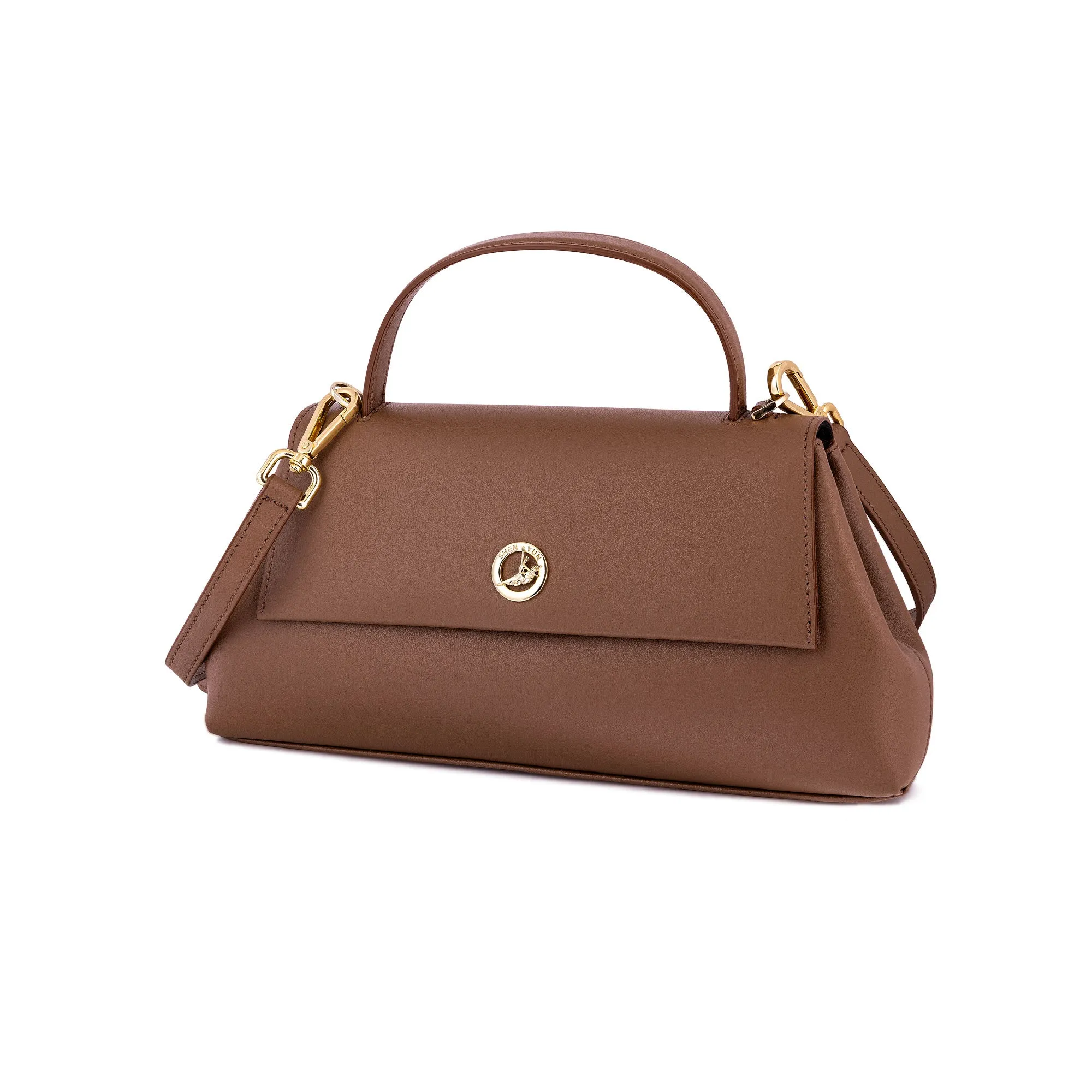 Italian Premium Leather Trapeze Bag Brown