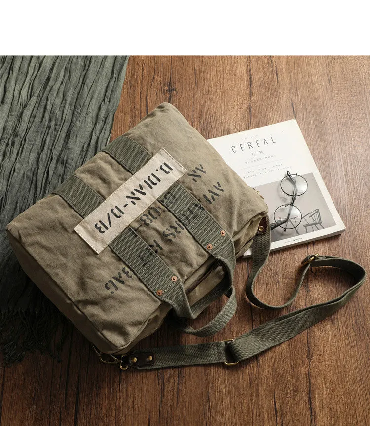 Khaki Canvas Army Style Carrier Bag for Men Military Duffle Bag Pilot Bag Canvas Military Bag