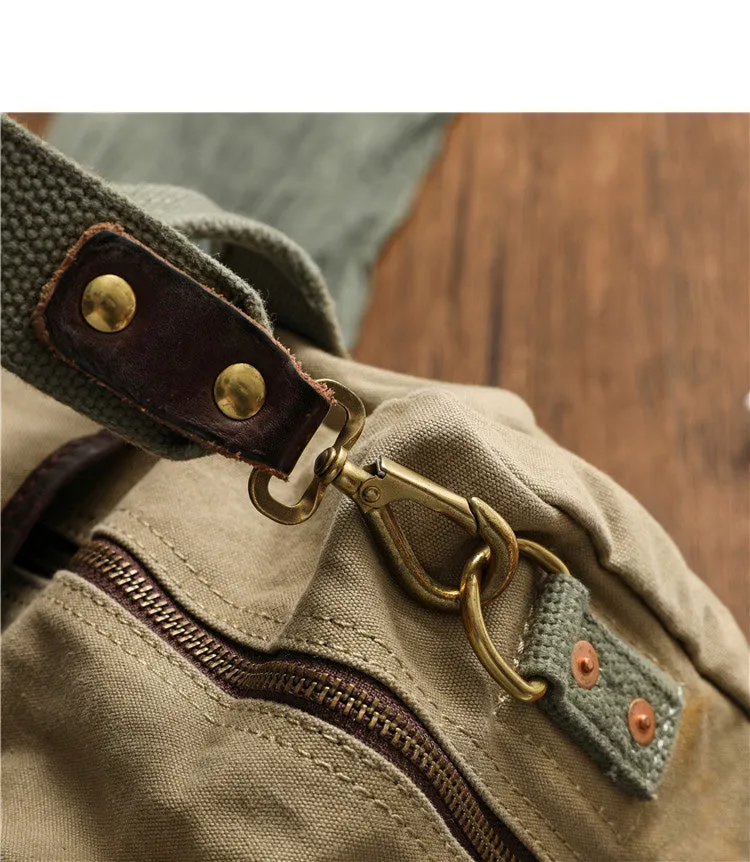 Khaki Canvas Army Style Carrier Bag for Men Military Duffle Bag Pilot Bag Canvas Military Bag