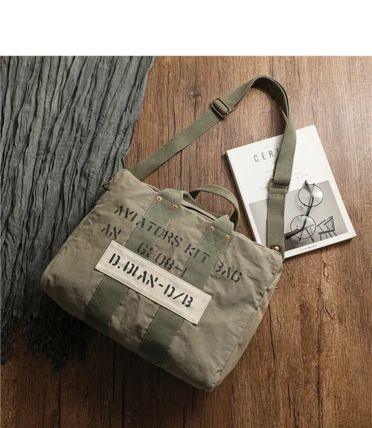 Khaki Canvas Army Style Carrier Bag for Men Military Duffle Bag Pilot Bag Canvas Military Bag