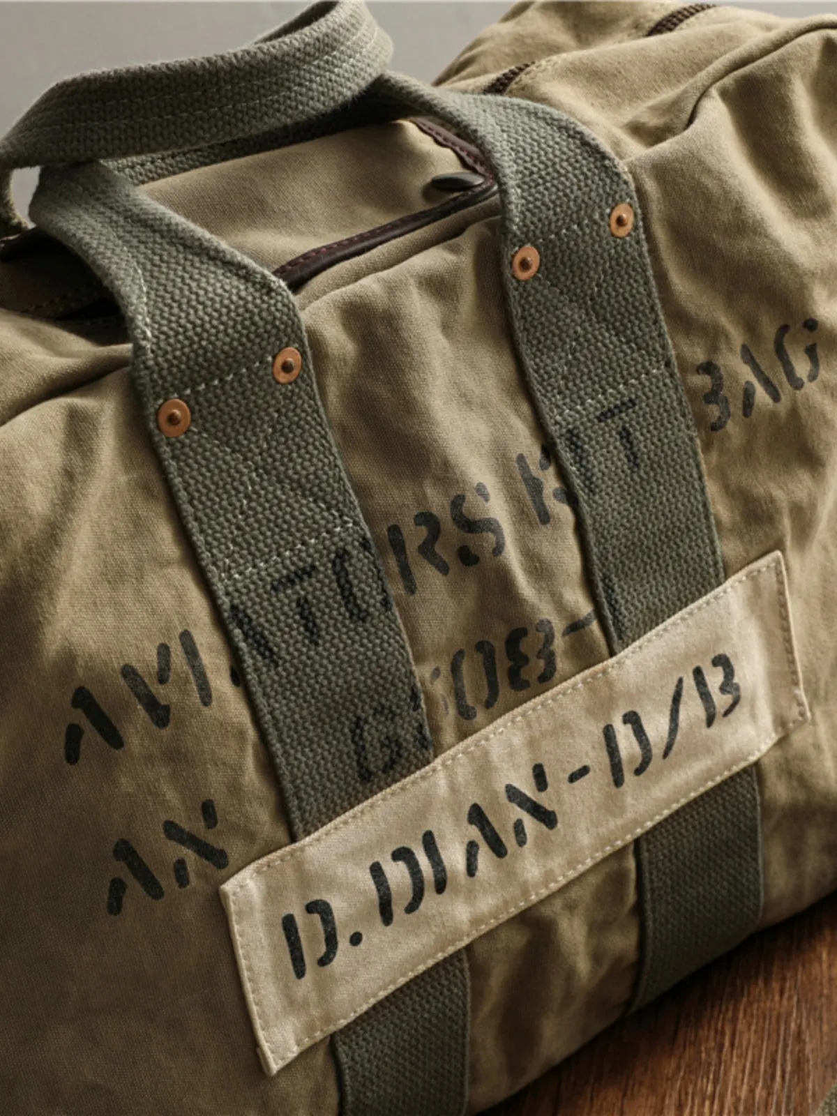 Khaki Canvas Army Style Carrier Bag for Men Military Duffle Bag Pilot Bag Canvas Military Bag