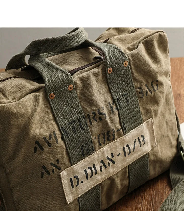 Khaki Canvas Army Style Carrier Bag for Men Military Duffle Bag Pilot Bag Canvas Military Bag