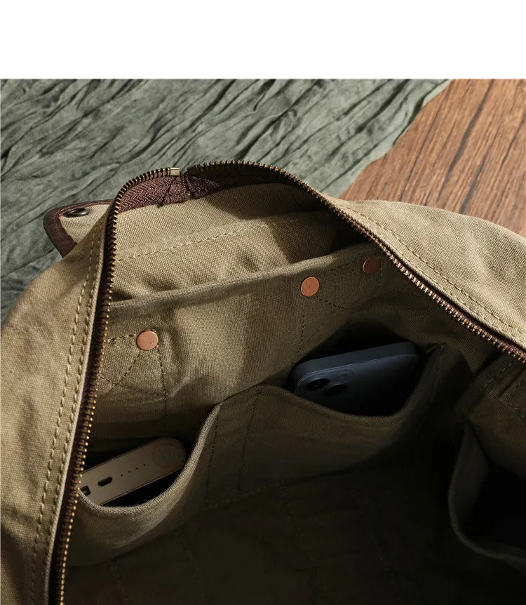 Khaki Canvas Army Style Carrier Bag for Men Military Duffle Bag Pilot Bag Canvas Military Bag