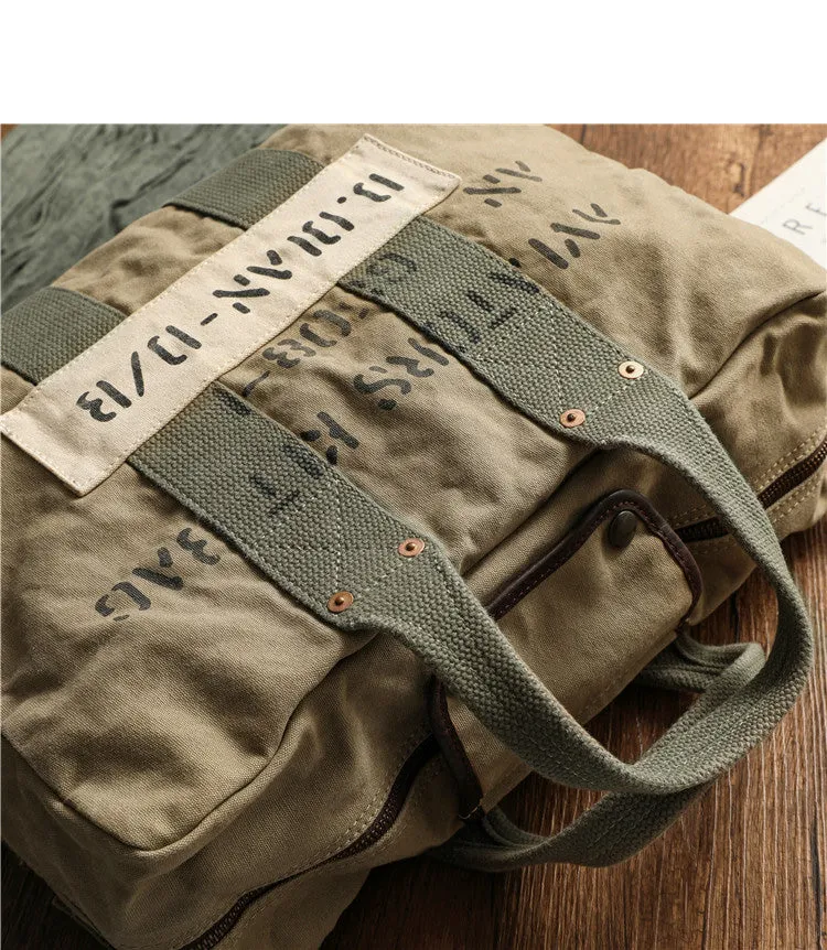 Khaki Canvas Army Style Carrier Bag for Men Military Duffle Bag Pilot Bag Canvas Military Bag