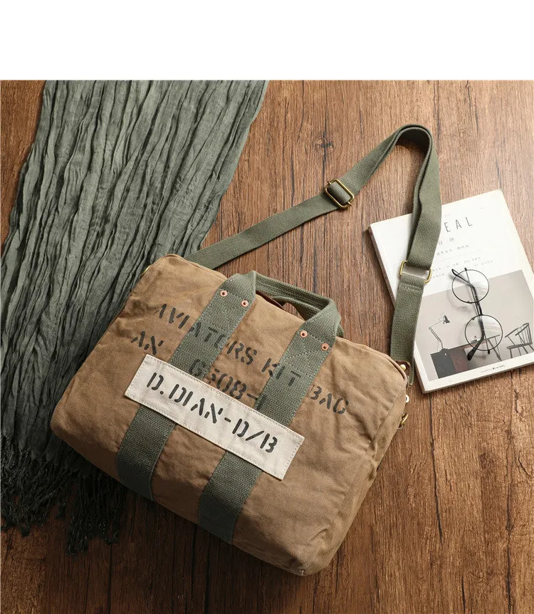 Khaki Canvas Army Style Carrier Bag for Men Military Duffle Bag Pilot Bag Canvas Military Bag