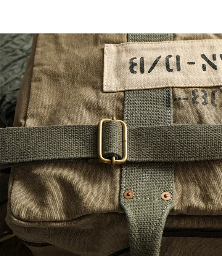 Khaki Canvas Army Style Carrier Bag for Men Military Duffle Bag Pilot Bag Canvas Military Bag