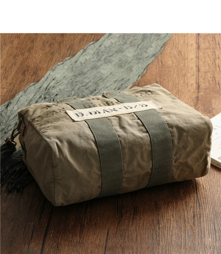 Khaki Canvas Army Style Carrier Bag for Men Military Duffle Bag Pilot Bag Canvas Military Bag