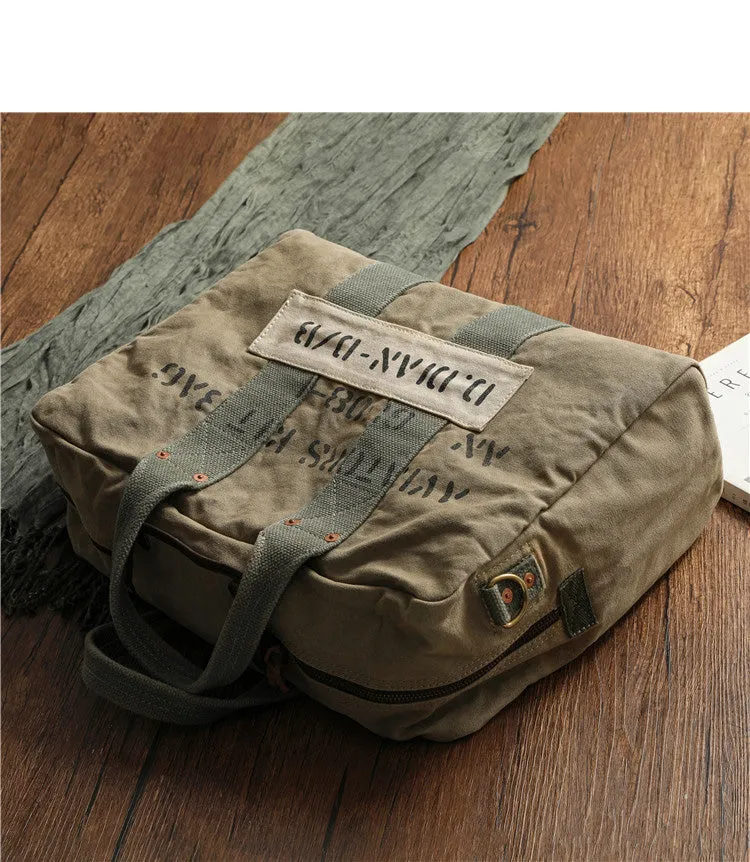 Khaki Canvas Army Style Carrier Bag for Men Military Duffle Bag Pilot Bag Canvas Military Bag