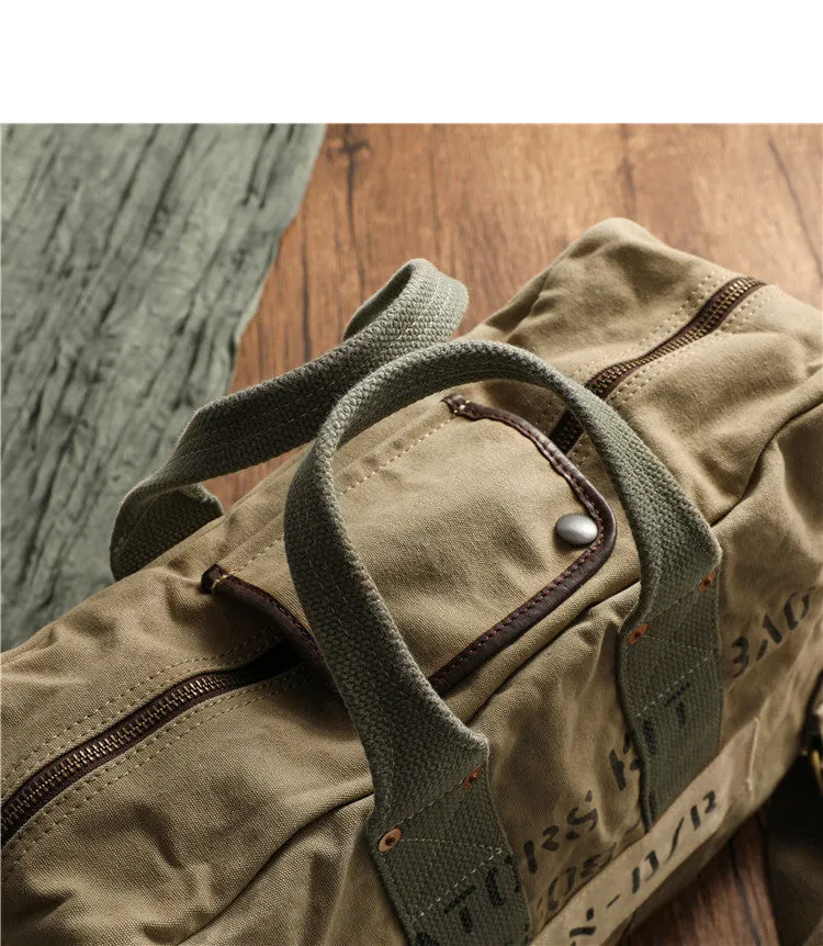 Khaki Canvas Army Style Carrier Bag for Men Military Duffle Bag Pilot Bag Canvas Military Bag