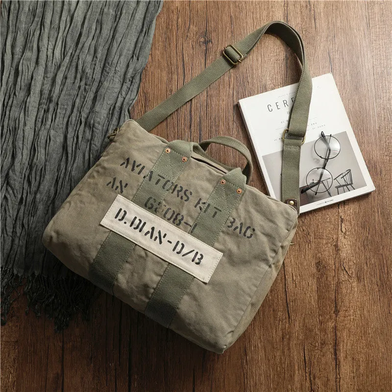 Khaki Canvas Army Style Carrier Bag for Men Military Duffle Bag Pilot Bag Canvas Military Bag