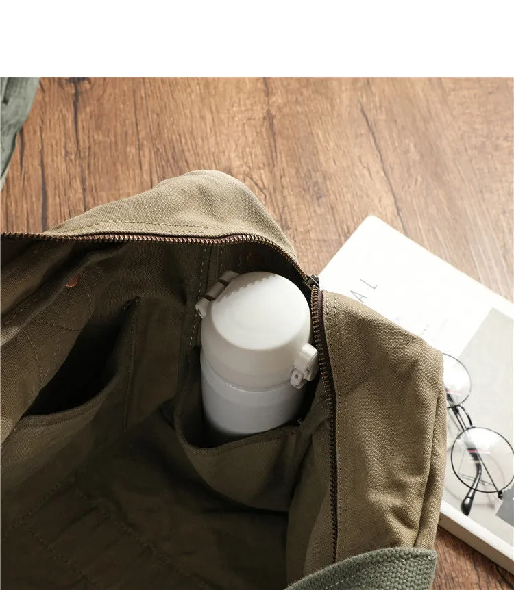 Khaki Canvas Army Style Carrier Bag for Men Military Duffle Bag Pilot Bag Canvas Military Bag