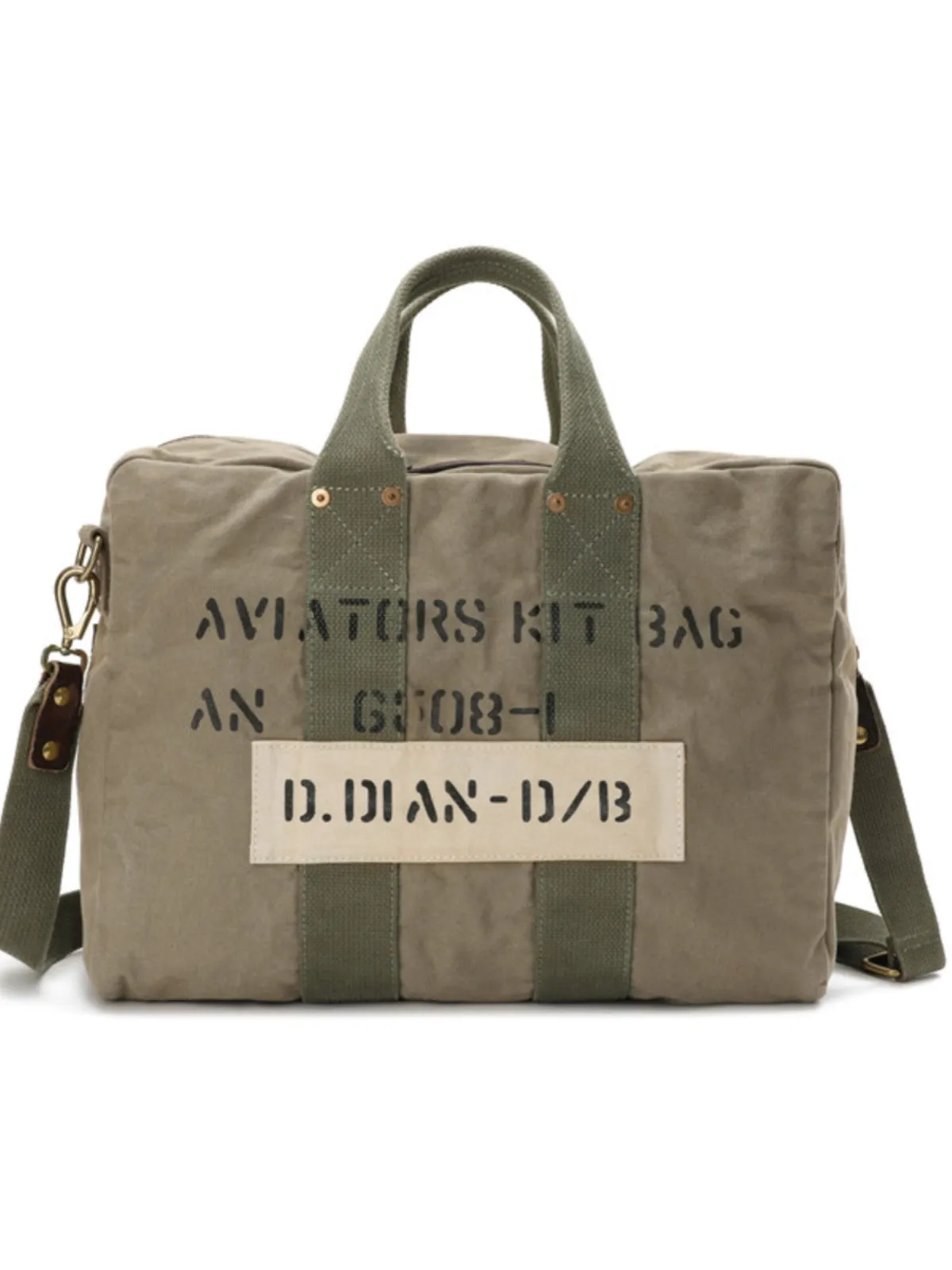 Khaki Canvas Army Style Carrier Bag for Men Military Duffle Bag Pilot Bag Canvas Military Bag