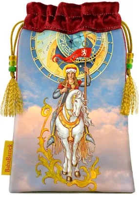 Knight of Wands, Tarot of Prague - drawstring bag in red silk velvet