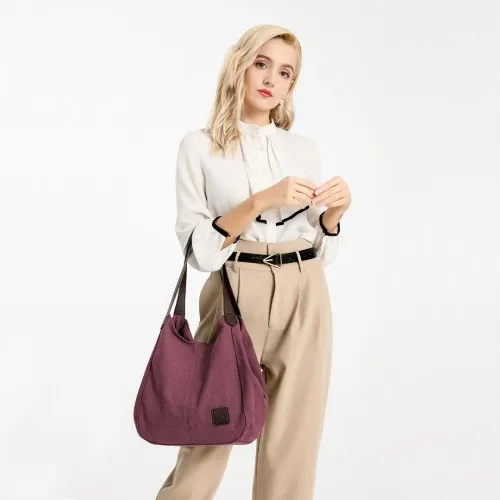 Kono Canvas Shoulder Tote Bag - Claret | Stylish and Spacious