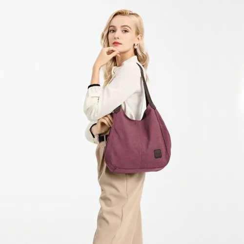 Kono Canvas Shoulder Tote Bag - Claret | Stylish and Spacious