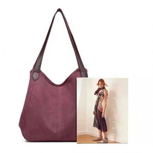 Kono Canvas Shoulder Tote Bag - Claret | Stylish and Spacious