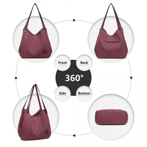 Kono Canvas Shoulder Tote Bag - Claret | Stylish and Spacious