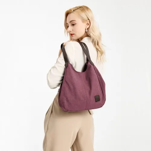 Kono Canvas Shoulder Tote Bag - Claret | Stylish and Spacious